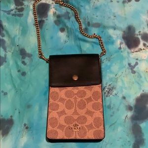 Coach Black Snap Phone Crossbody w/ Gold Chain